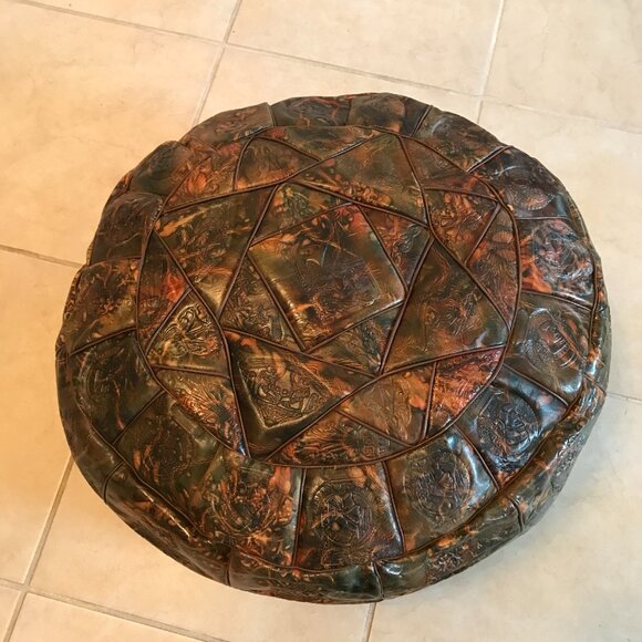 Egyptian Moroccan Handcrafted Artisinal Leather Ottoman Pouf Footstool ( Empty ) - Picture 2 of 8